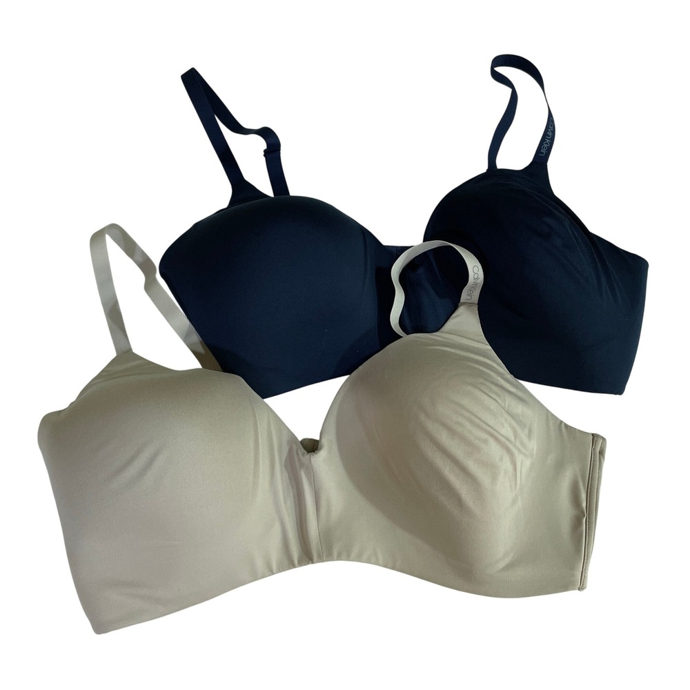 New Calvin Klein Wireless Bra 2 Pack Women's XL Beige Navy Microfiber